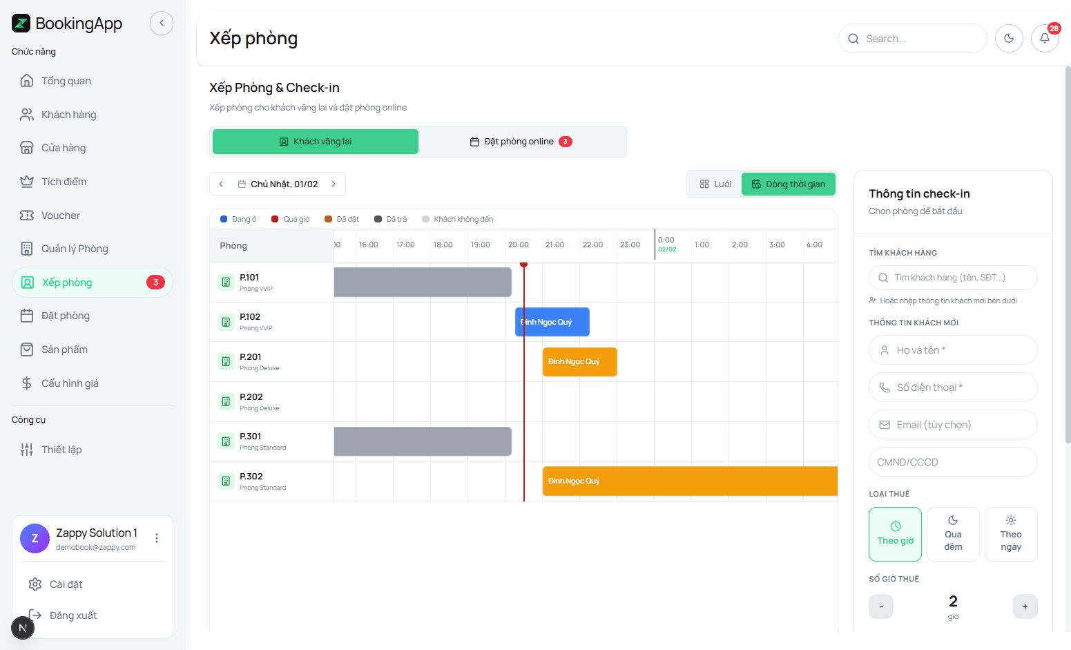 Timeline xếp phòng