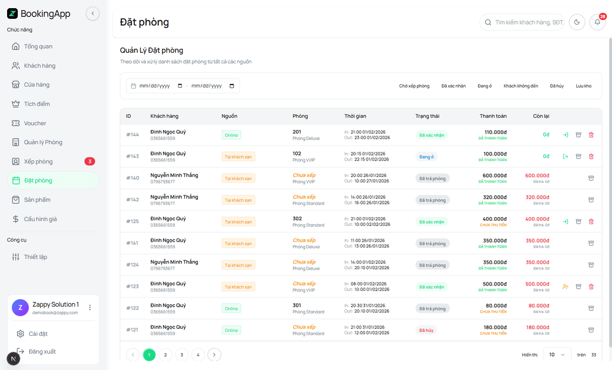 Quản lý Booking
