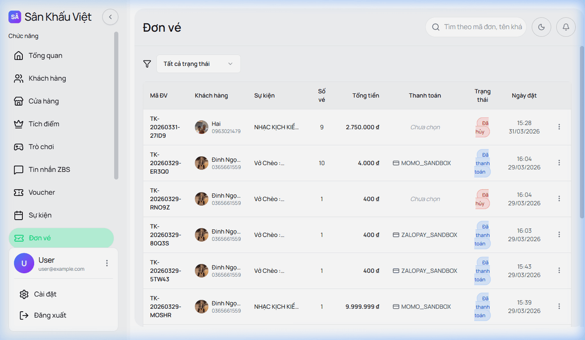 Quản lý Đơn vé